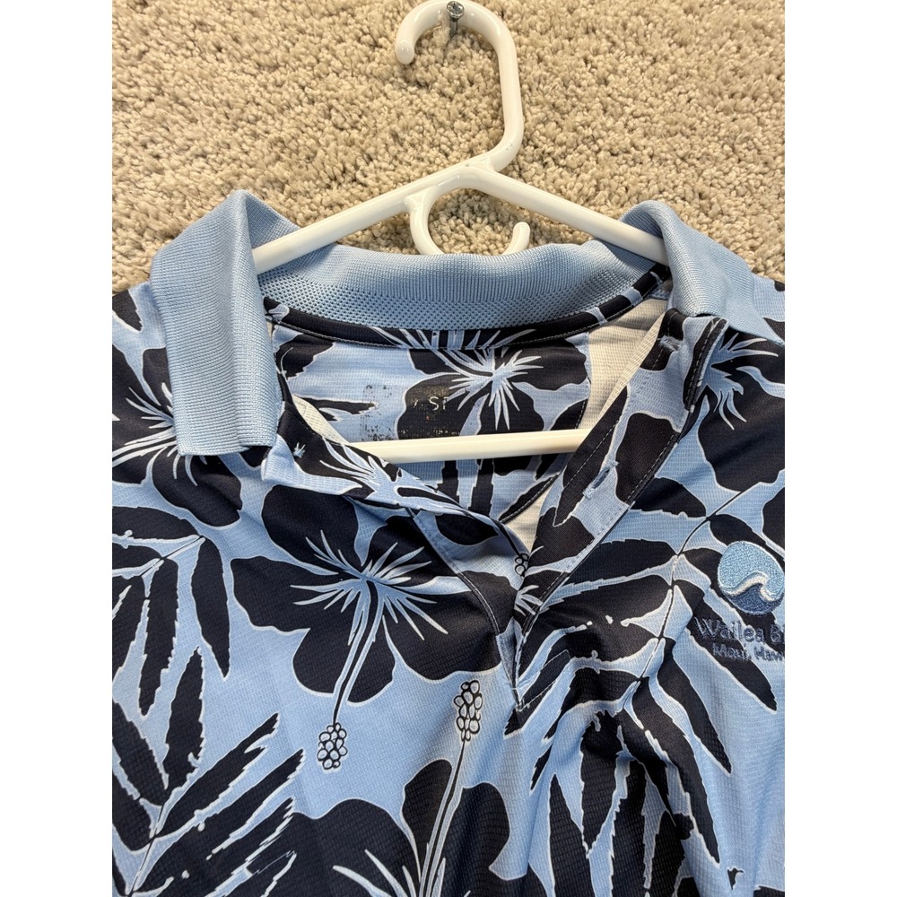 Linksoul G54 Wailea Blue Maui Hawaii Polo Shirt Mens L Floral Hibiscus Blue Golf - Picture 3 of 8